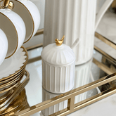 Açucareiro com Colher e Tampa em Cerâmica Branca 12cm Colibri - Ela Decora